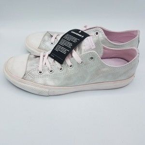Converse Girls Juniors Size 6 Ox Sneakers Metallic Silver Pink Low Top Shoes